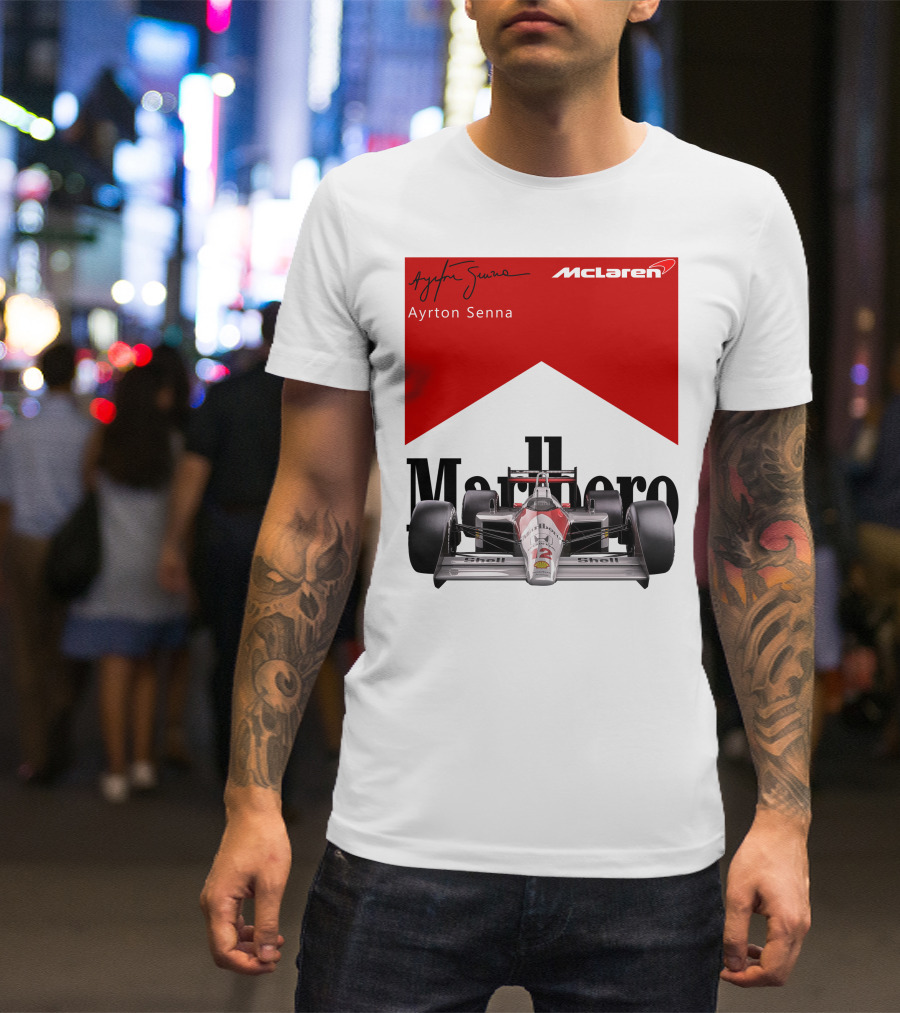 Ayrton Senna McLaren Formula 1 Marlboro Racing Car Shell T-Shirt