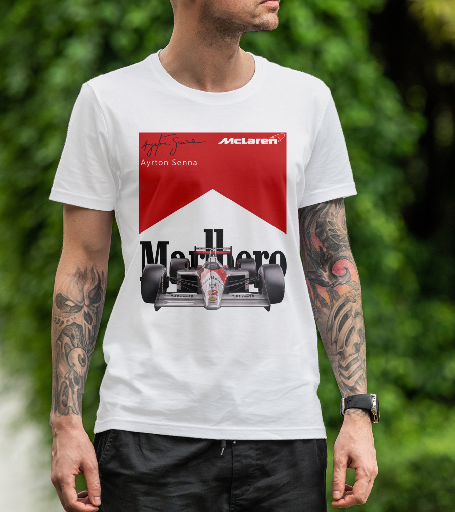 Ayrton Senna McLaren Formula 1 Marlboro Racing Car Shell T-Shirt