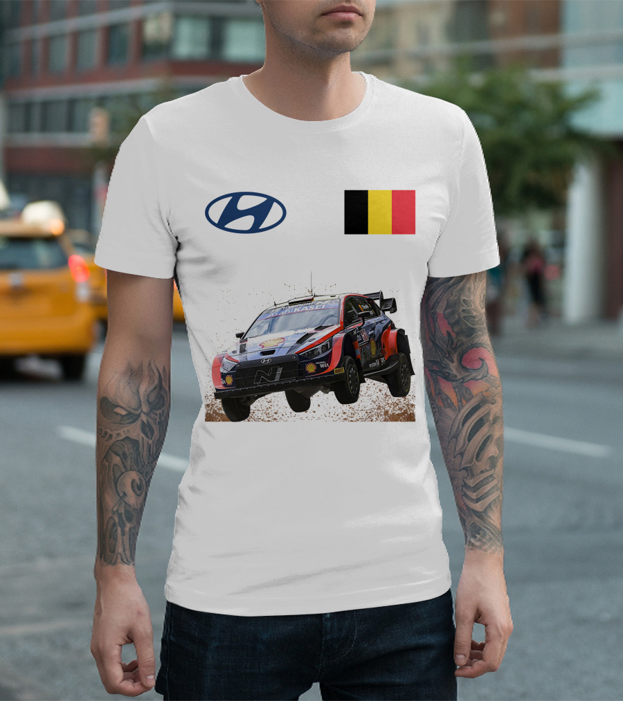 Neuville Hyundai Motorsport Team Rally Car Belgium Flag Iconic Racing Décor T-Shirt