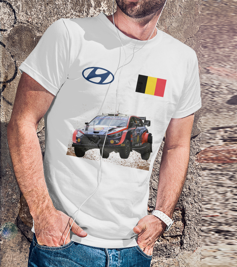 Neuville Hyundai Motorsport Team Rally Car Belgium Flag Iconic Racing Décor T-Shirt