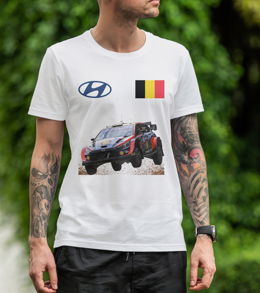 Neuville Hyundai Motorsport Team Rally Car Belgium Flag Iconic Racing Décor T-Shirt