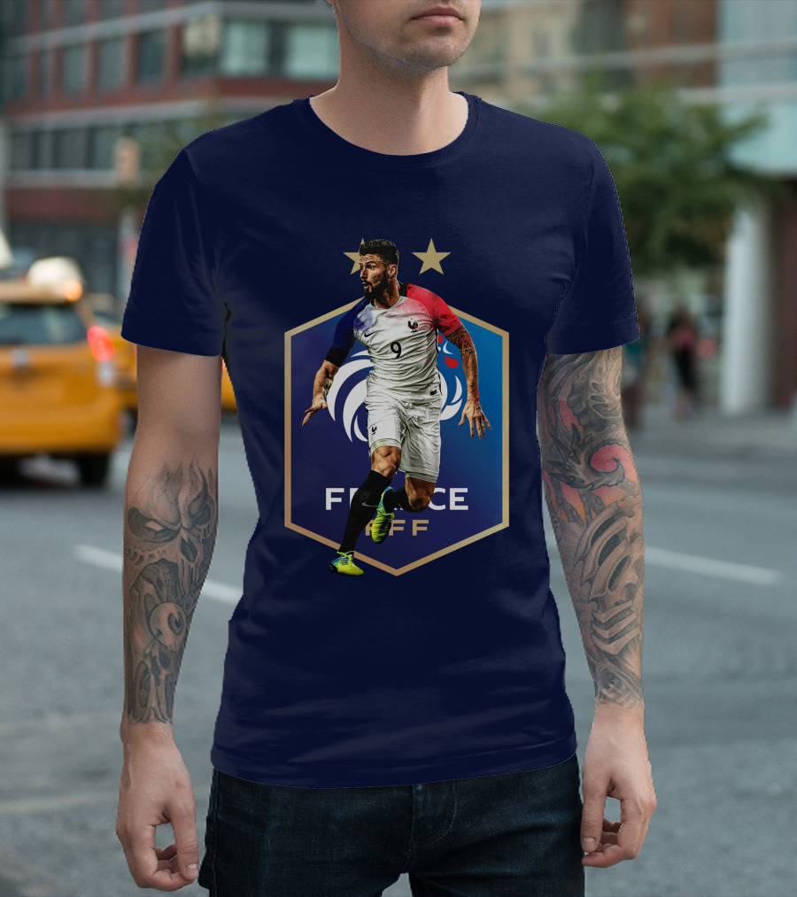 Giroud France FFF Soccer Blue and White 9 Jersey T-Shirt