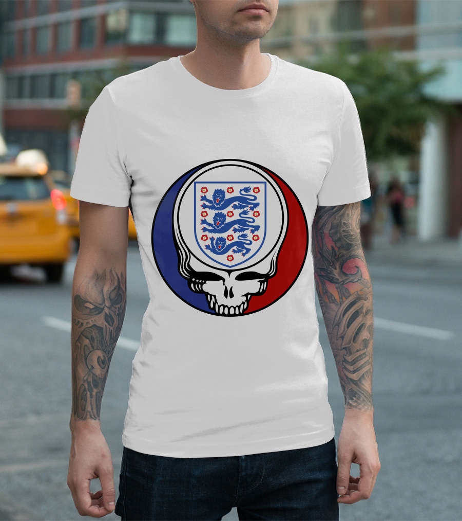 England National Football Team Three Lions Grateful Dead Skull Emblem T-Shirt