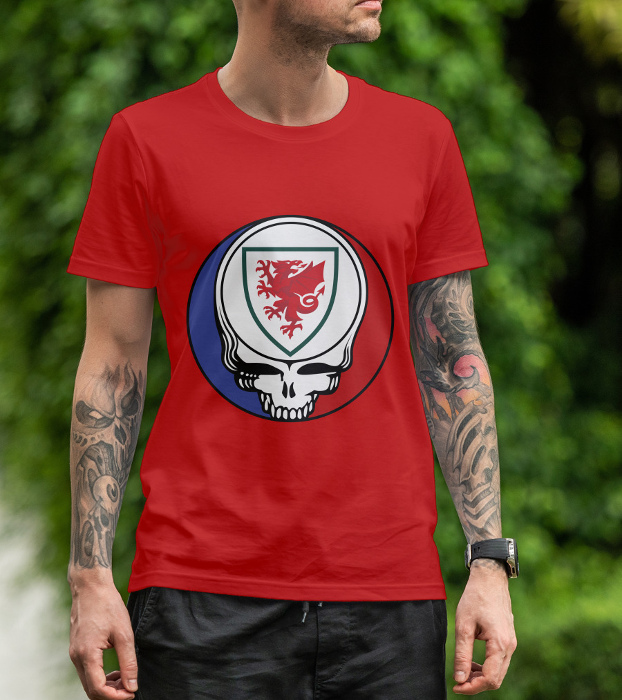 Wales National Football Team Grateful Dead Skull Emblem T-Shirt