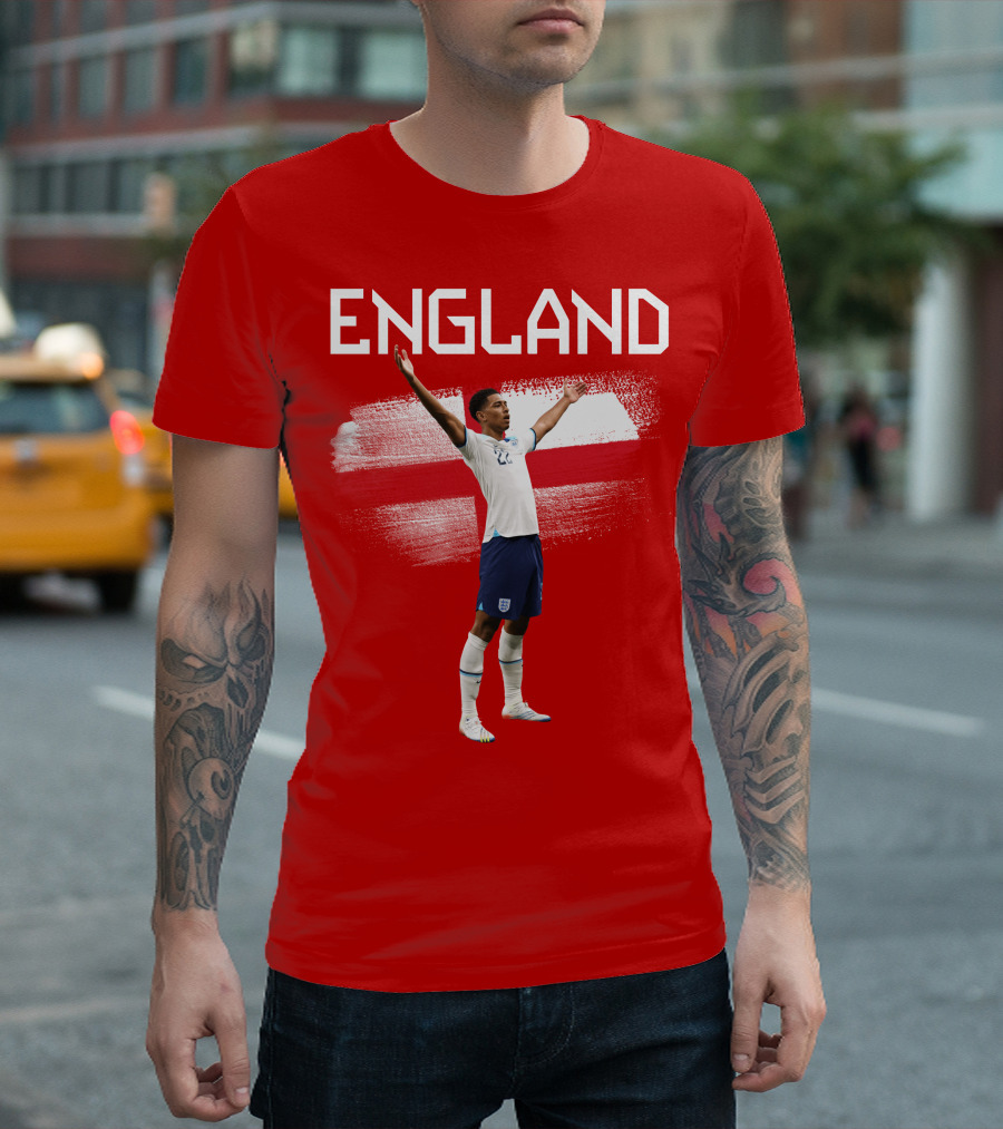 Jude Bellingham England Football Celebration With Red Cross T-Shirt