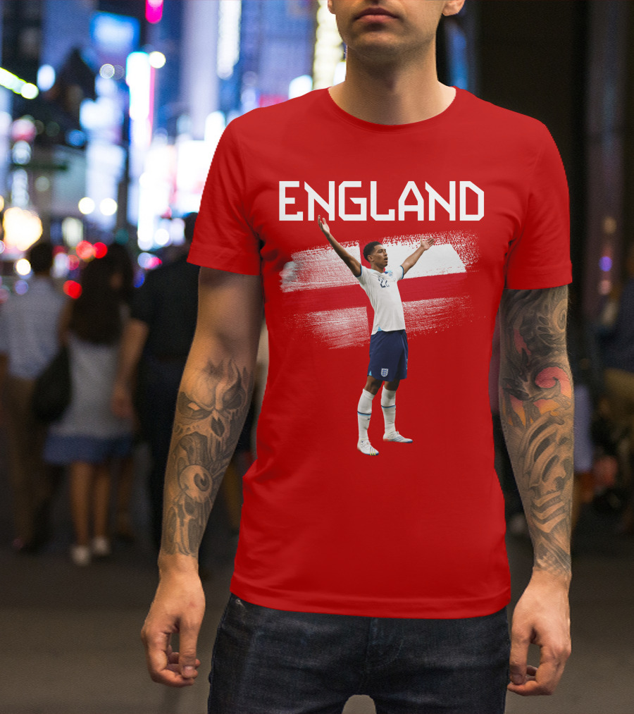 Jude Bellingham England Football Celebration With Red Cross T-Shirt