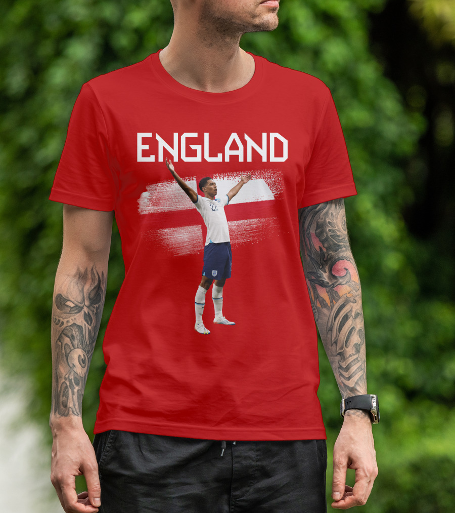 Jude Bellingham England Football Celebration With Red Cross T-Shirt