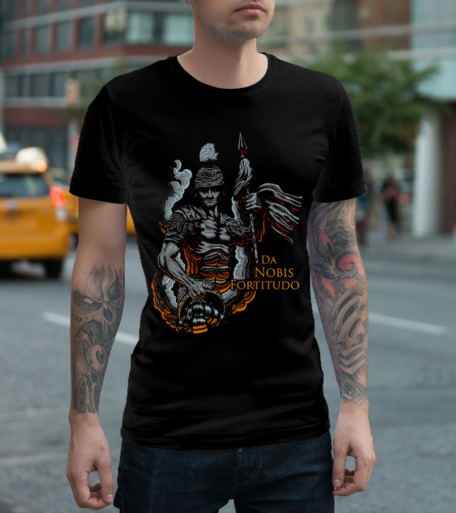 Roman Warrior with DA NOBIS FORTITUDO Banner T-Shirt
