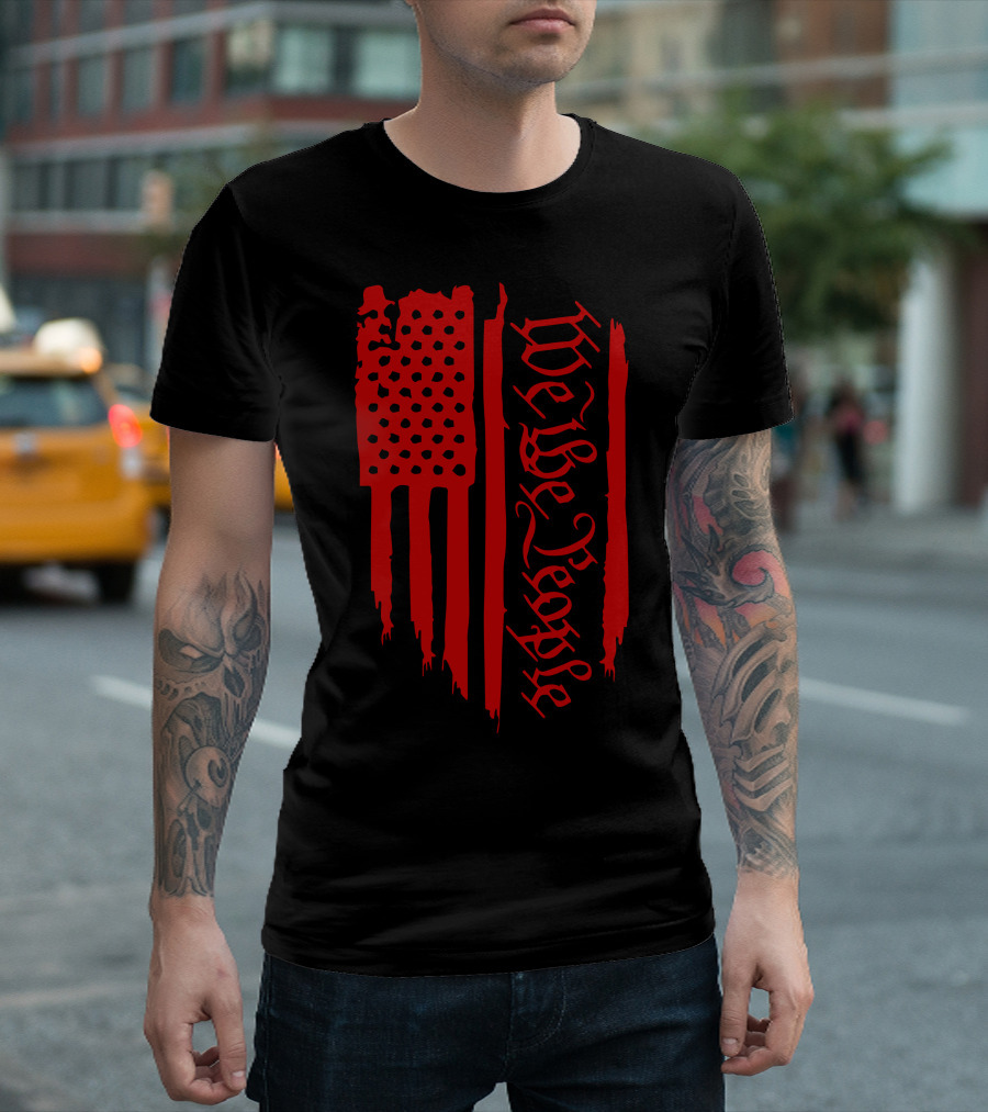 We The People Distressed Red American Flag Gothic T-Shirt