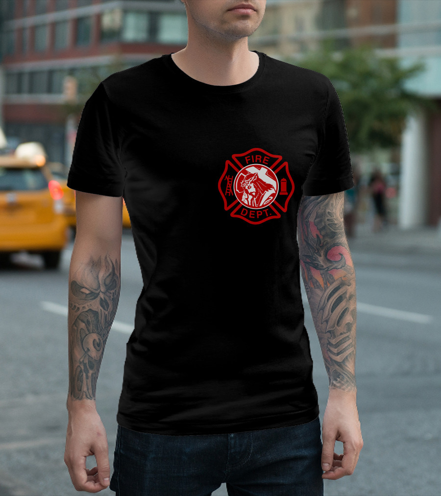 Cross Fire Dept Maltese Cross Badge With Firefighter Text Elements T-Shirt
