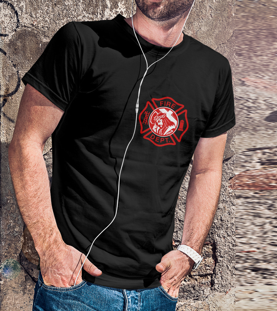 Cross Fire Dept Maltese Cross Badge With Firefighter Text Elements T-Shirt