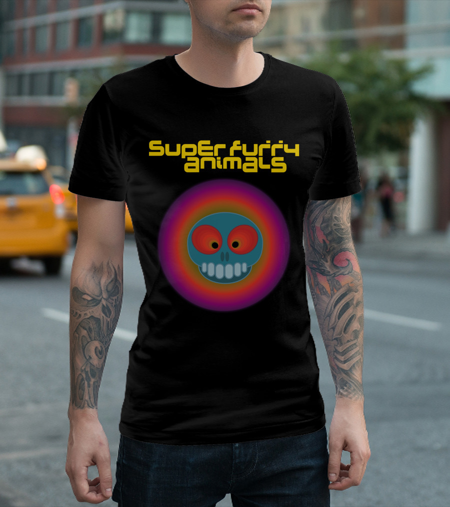 Super Furry Animals Rings Around the World Album Icon with Psychedelic Skull T-Shirt