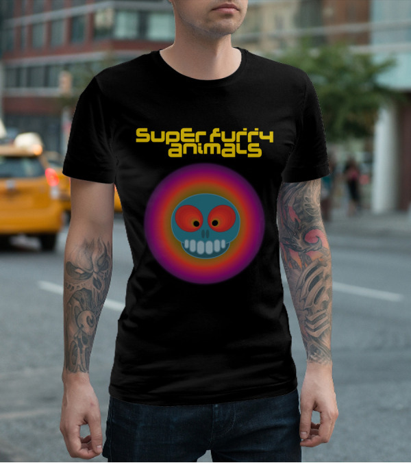 Super Furry Animals Rings Around The World Album Icon With Psychedelic Skull T-Shirt