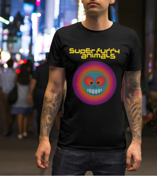 Super Furry Animals Rings Around The World Album Icon With Psychedelic Skull T-Shirt