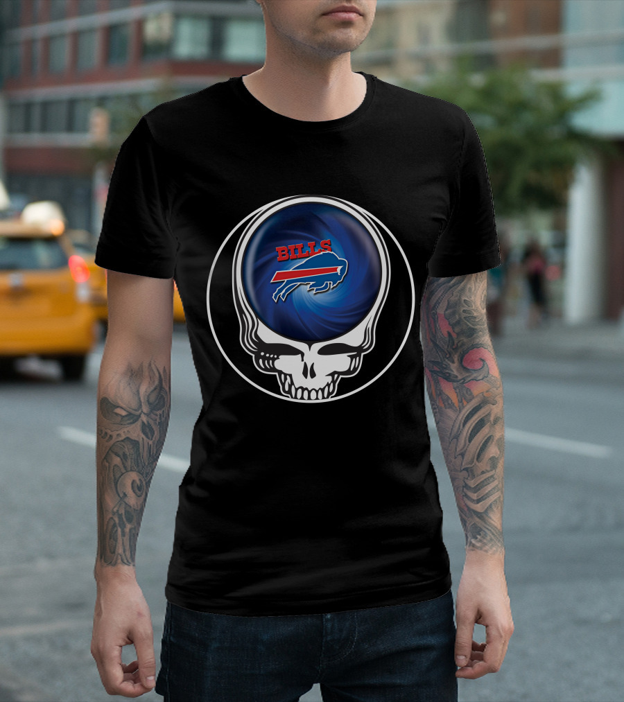 Buffalo Bills Grateful Dead Skull Icon with Spiral T-Shirt