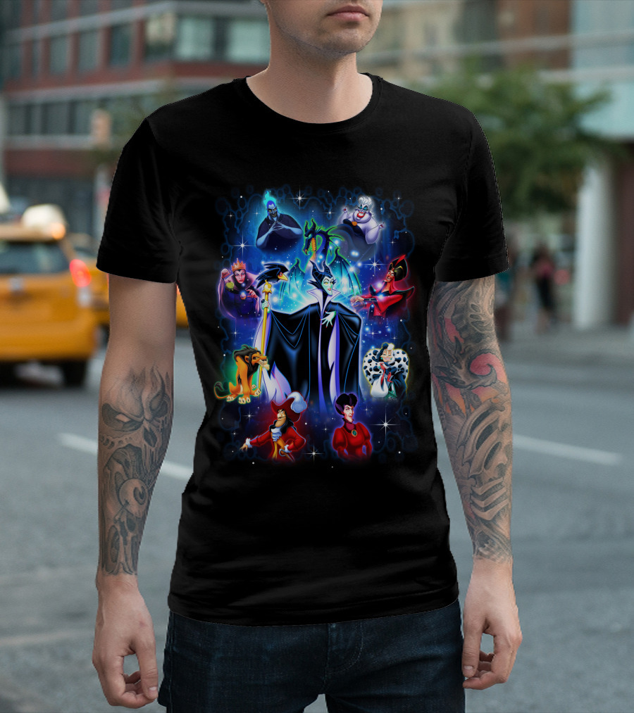 Disney Villains Maleficent Hades Ursula Scar Jafar Evil Queen Captain Hook Queen of Hearts Cruella de Vil T-Shirt