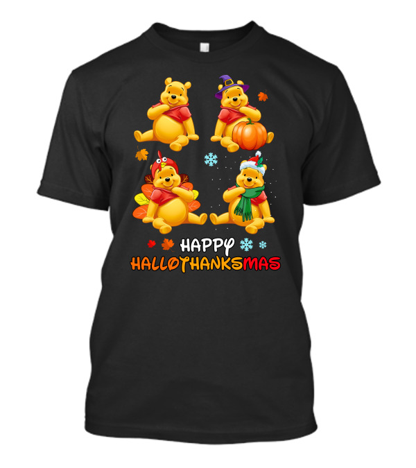 Happy Hallothanksmas Pooh Bear Seasonal Holiday Fun T-Shirt