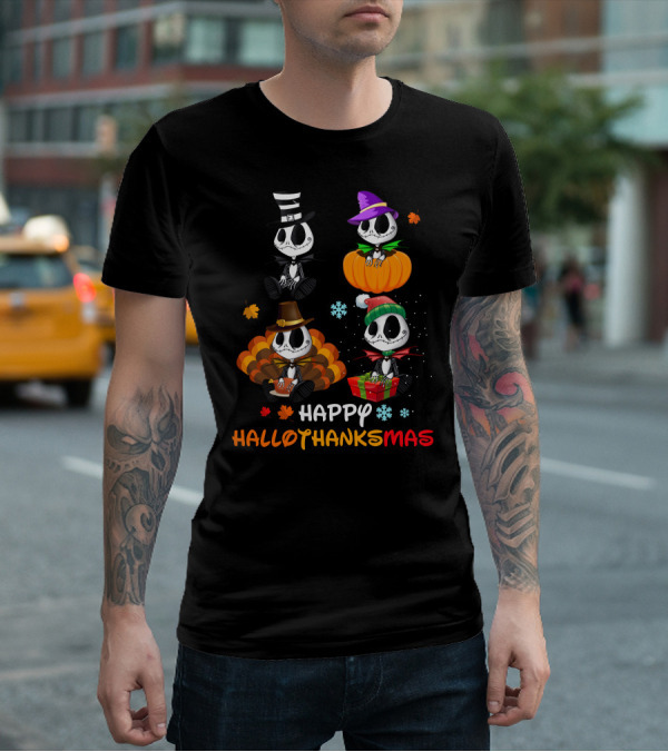 Happy Hallothanksmas Jack Skellington Pumpkin Turkey Present T-Shirt