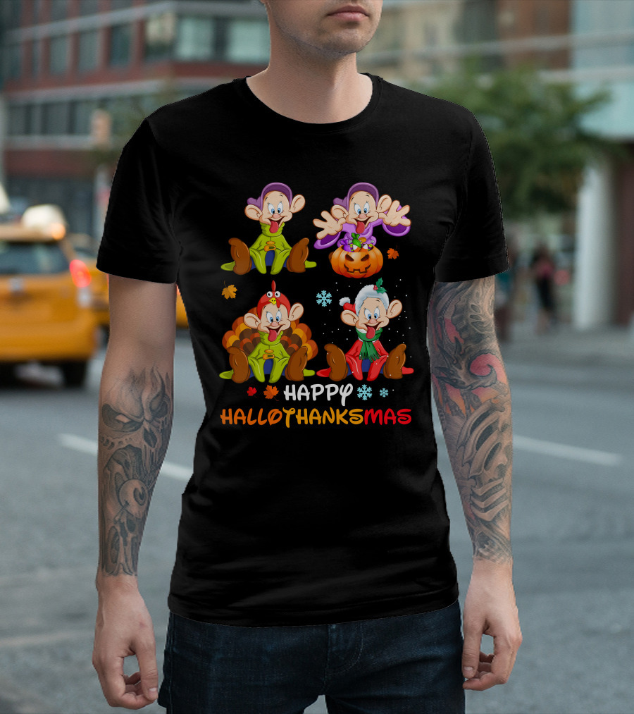 HAPPY HALLOTHANKSMAS Dopey Halloween Thanksgiving Christmas T-Shirt