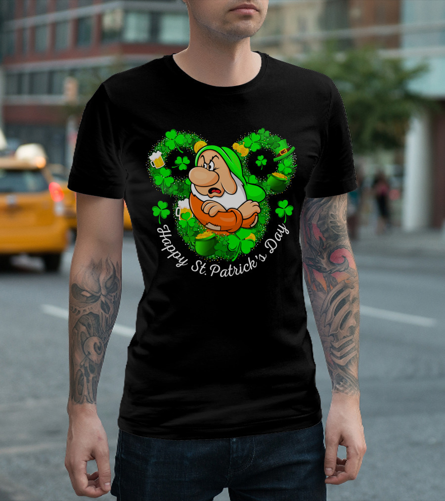 Grumpy Happy St. Patrick's Day Green Shamrocks And Beer T-Shirt