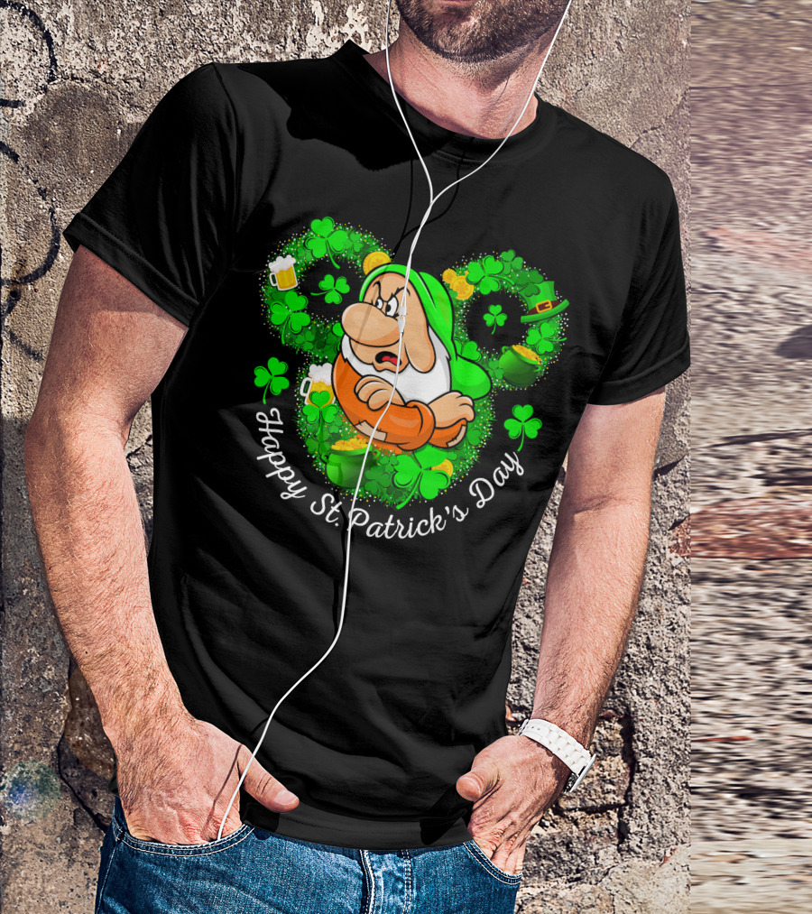 Grumpy Happy St. Patrick's Day Green Shamrocks And Beer T-Shirt