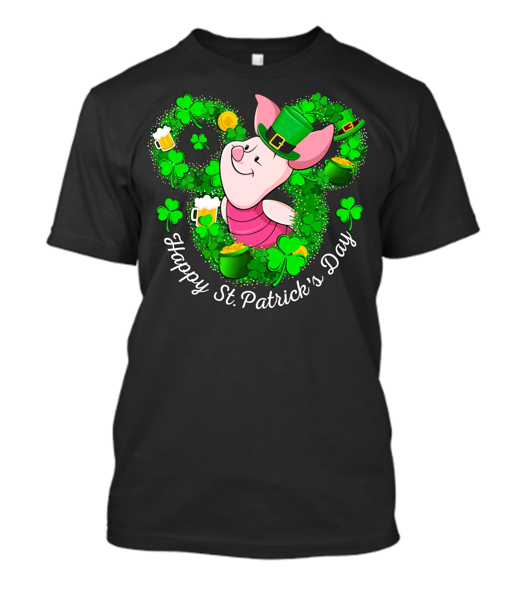 Piglet Happy St. Patrick's Day Clover Hat Beer Coin T-Shirt