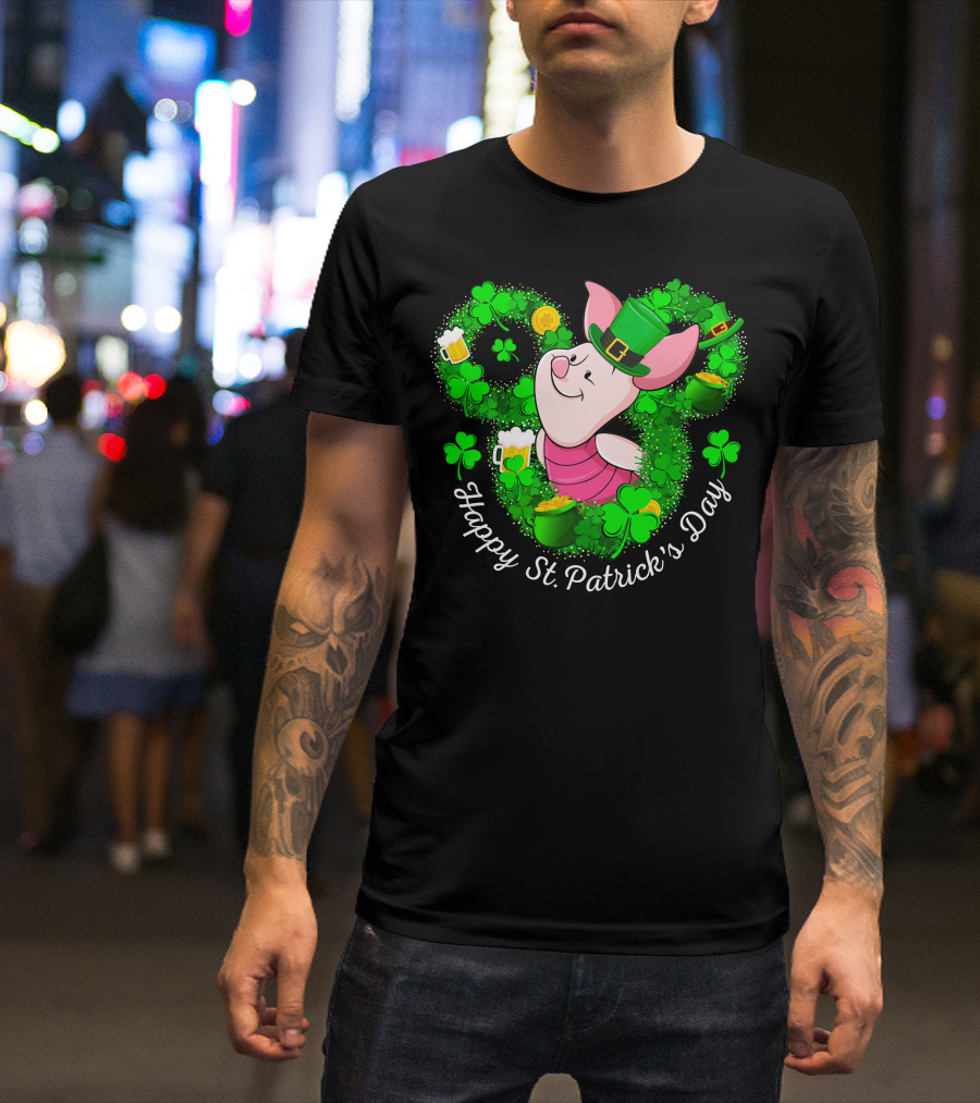 Piglet Happy St. Patrick's Day Clover Hat Beer Coin T-Shirt