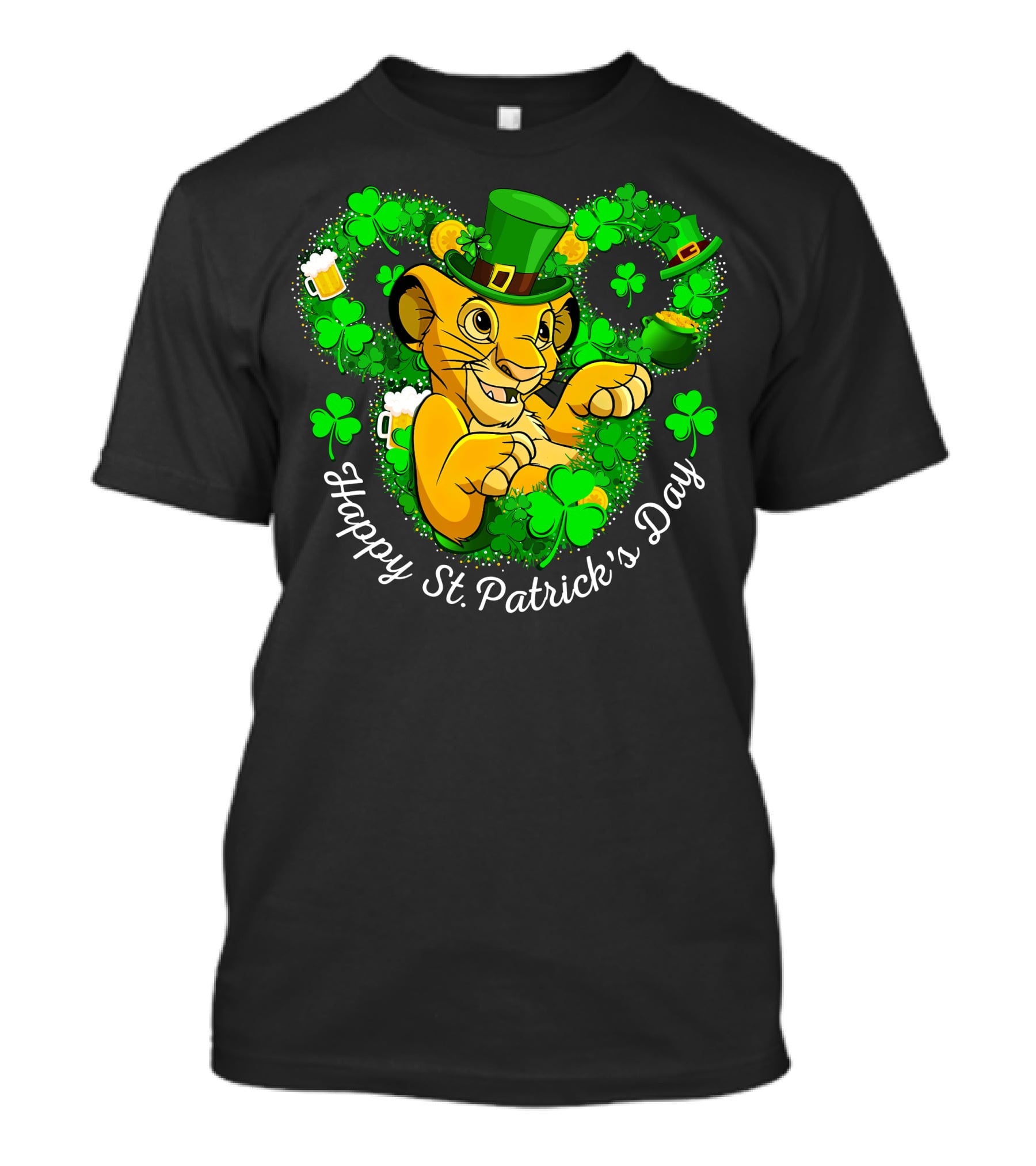 Happy St. Patrick's Day Simba With Clover And Hat T-Shirt