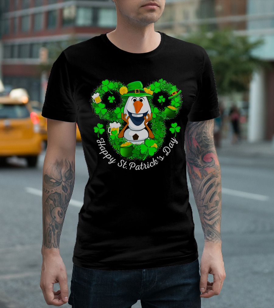 Happy St. Patrick's Day Olaf Clover Hat Beer T-Shirt