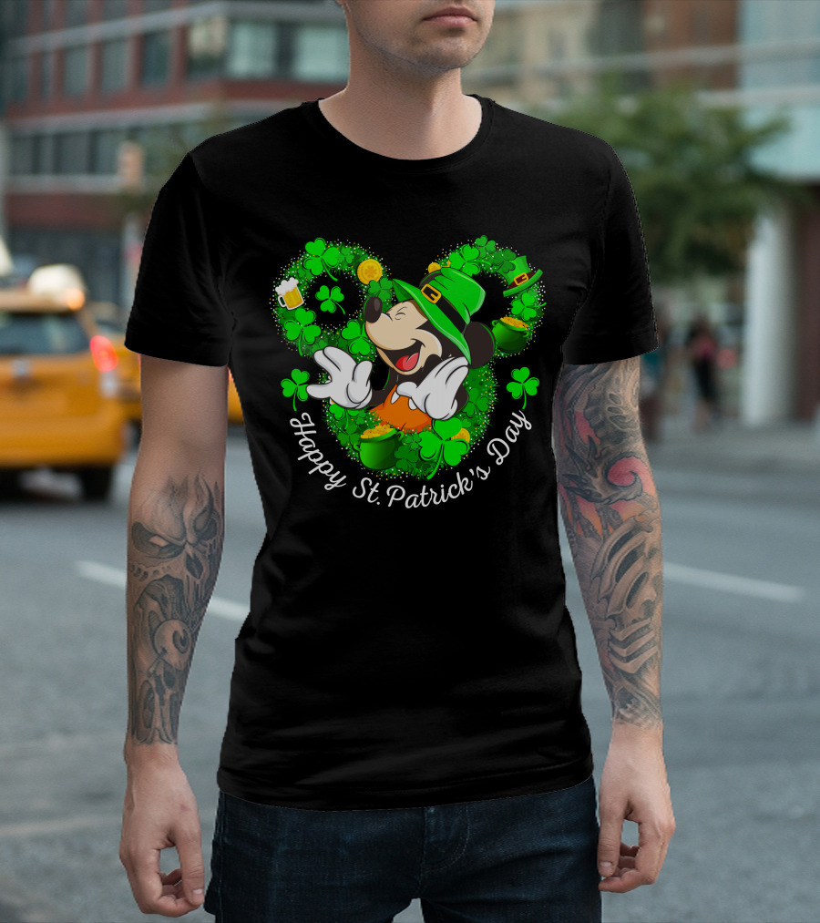 Happy St. Patrick's Day Mickey Mouse Shamrock Green Hat T-Shirt