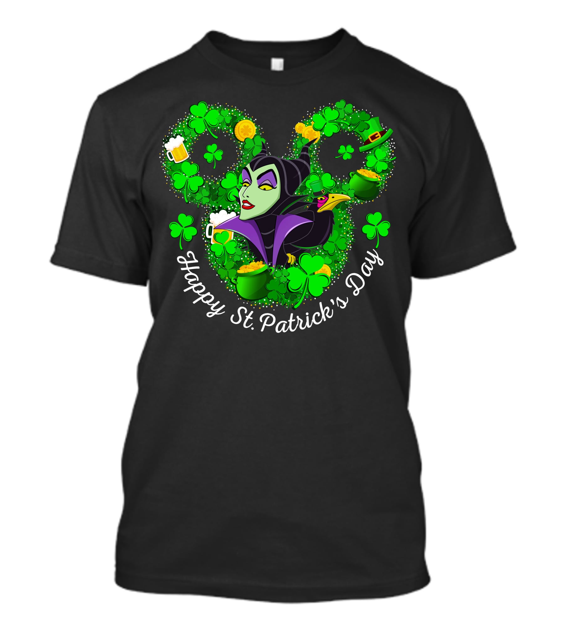Maleficent Happy St. Patrick's Day Clover Coins Beer T-Shirt