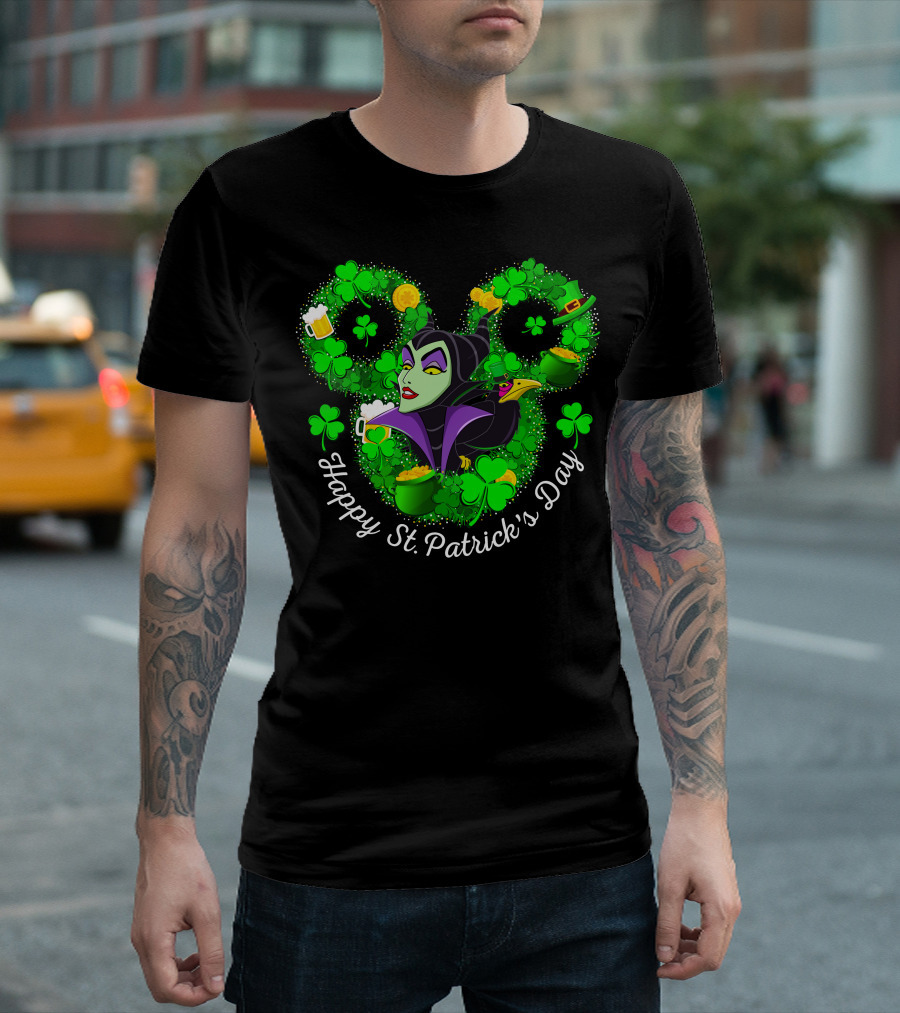 Maleficent Happy St. Patrick's Day Clover Coins Beer T-Shirt