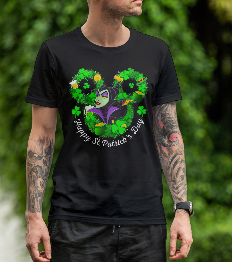 Maleficent Happy St. Patrick's Day Clover Coins Beer T-Shirt