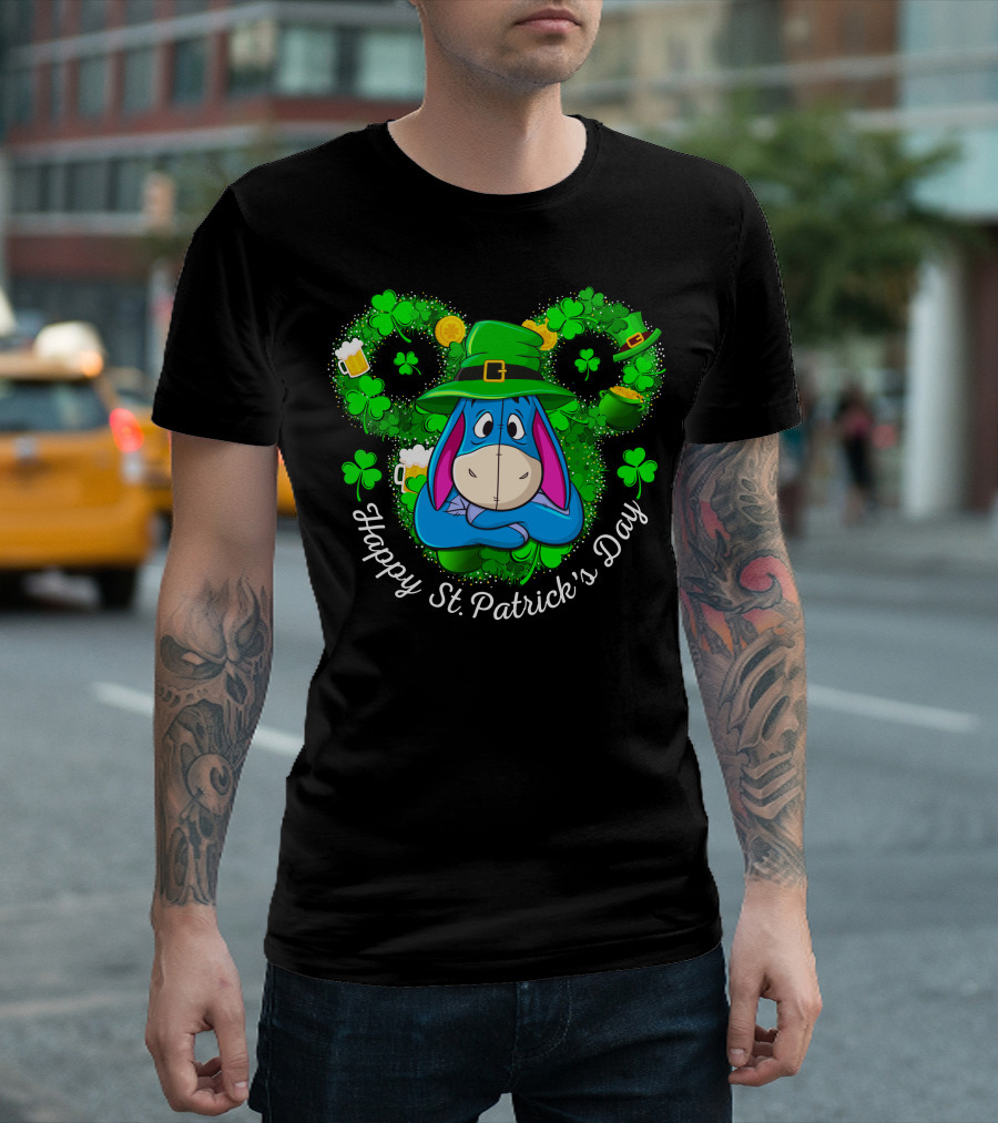 Eeyore Happy St. Patrick's Day Clover Hat Shamrocks And Beer T-Shirt