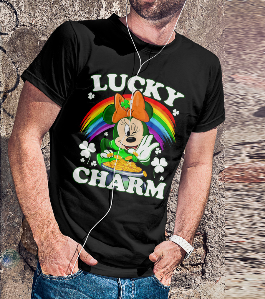 Lucky Charm Minnie Rainbow Coins And Shamrocks T-Shirt