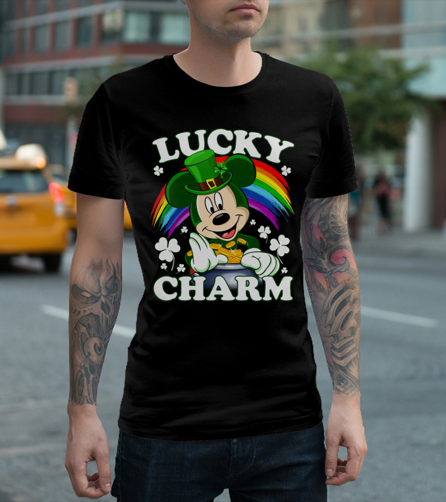 Lucky Charm Mickey Rainbow Coins Shamrocks Hat T-Shirt