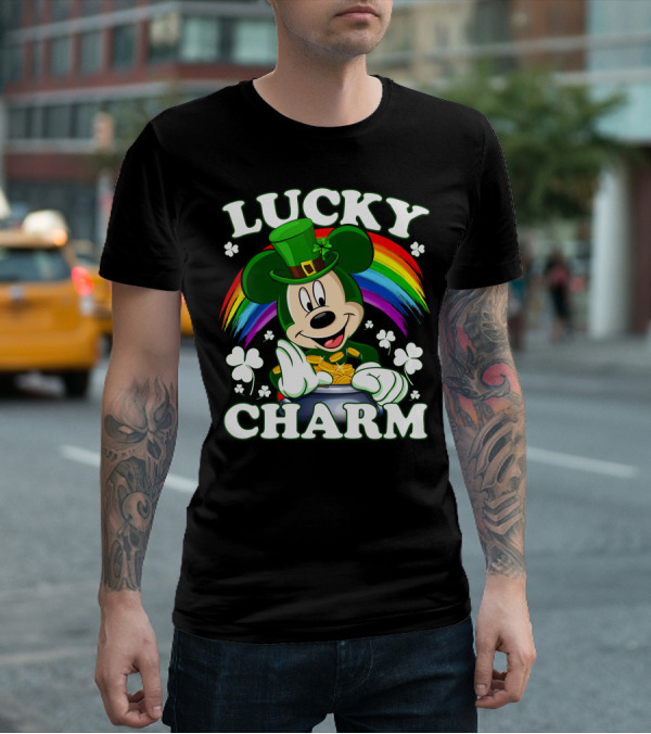 Lucky Charm Mickey Rainbow Coins Shamrocks Hat T-Shirt