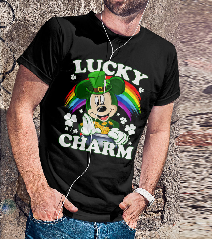 Lucky Charm Mickey Rainbow Coins Shamrocks Hat T-Shirt