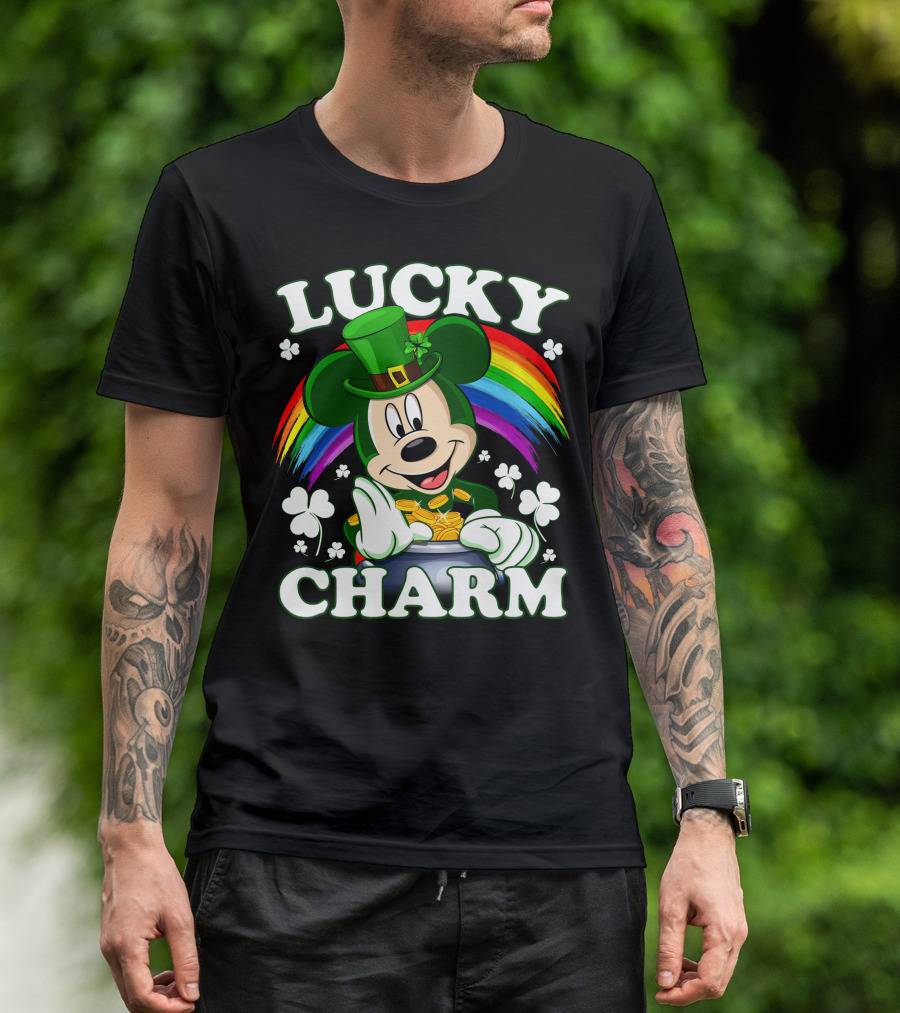 Lucky Charm Mickey Rainbow Coins Shamrocks Hat T-Shirt