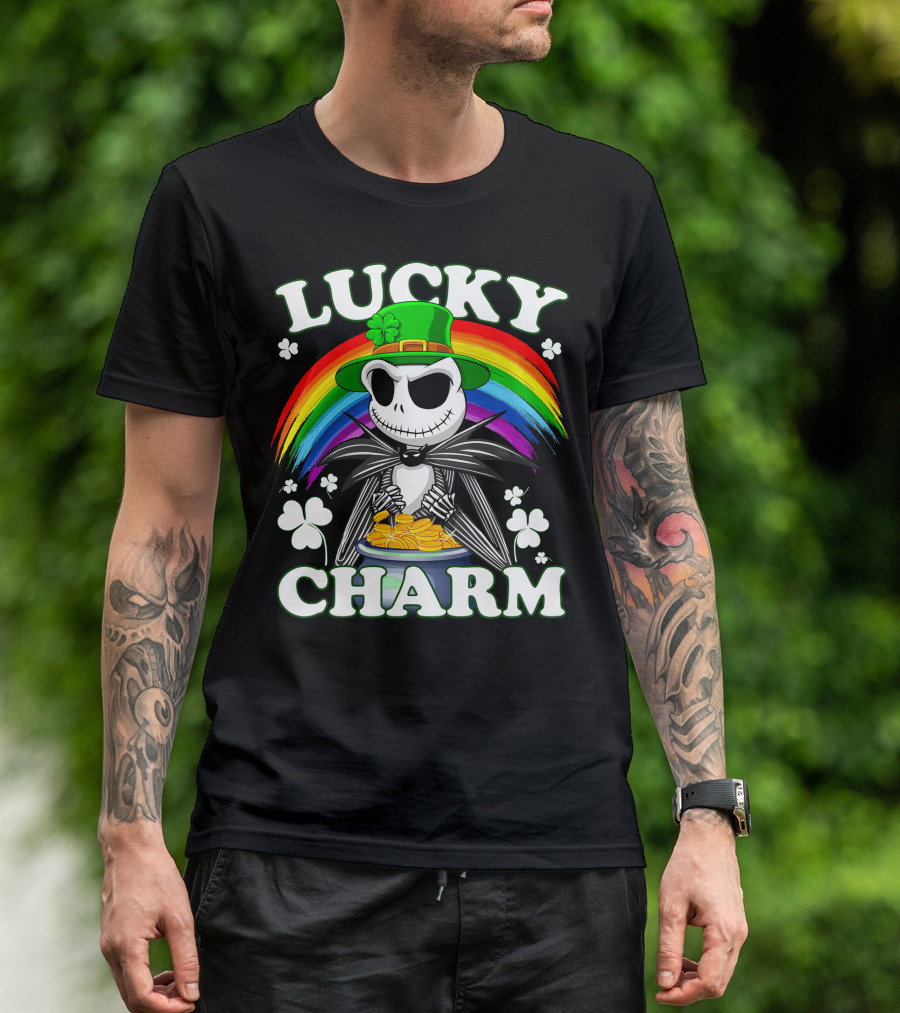 Lucky Charm Jack Skellington Rainbow Pot Of Gold T-Shirt