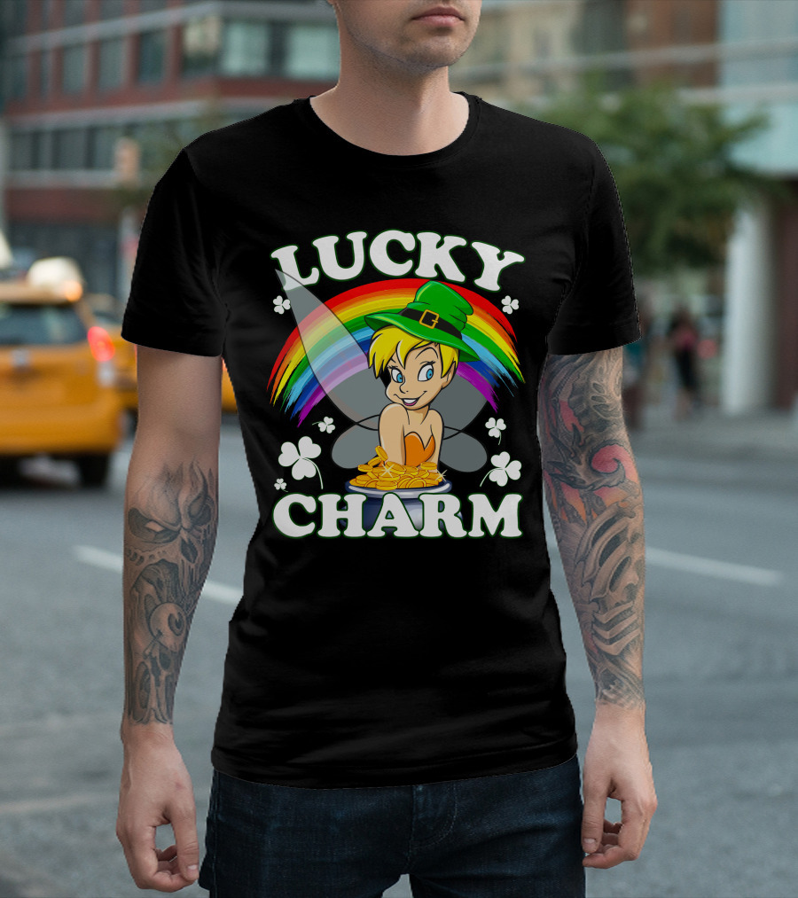Lucky Charm Tinker Bell Rainbow and Shamrocks T-Shirt