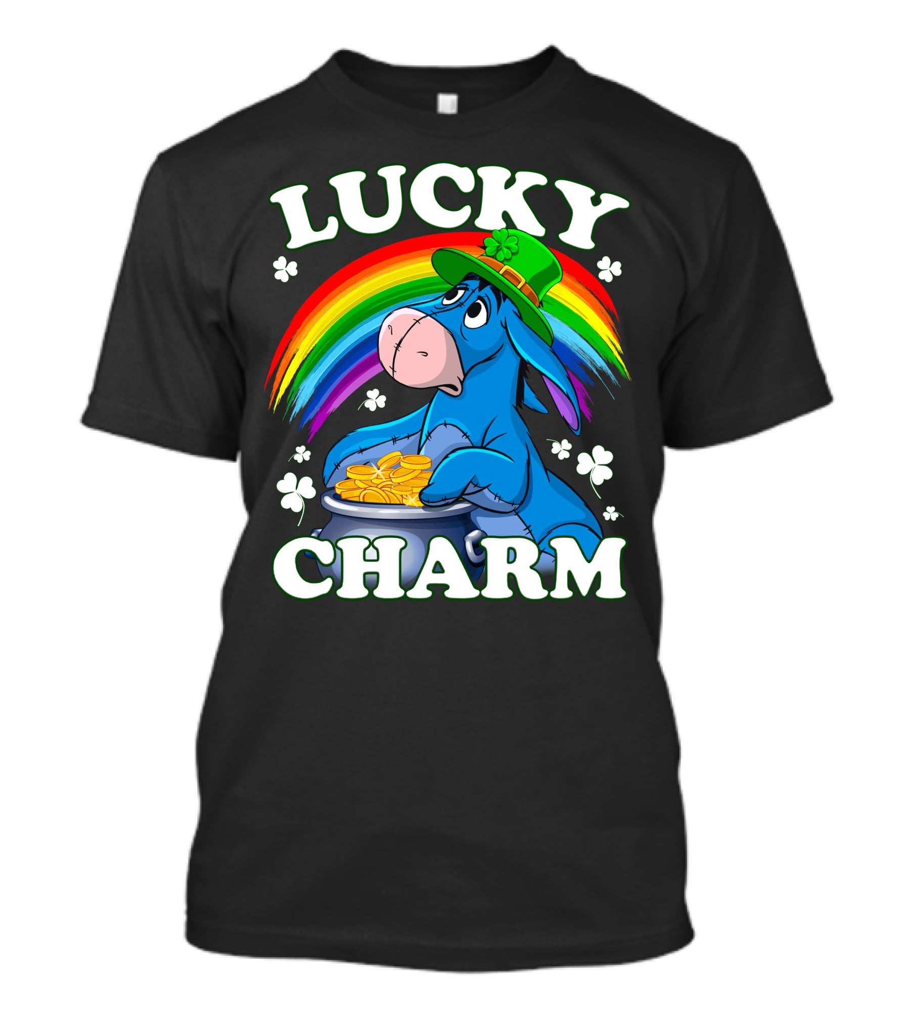 Eeyore Lucky Charm Rainbow Hat Coins Shamrocks T-Shirt