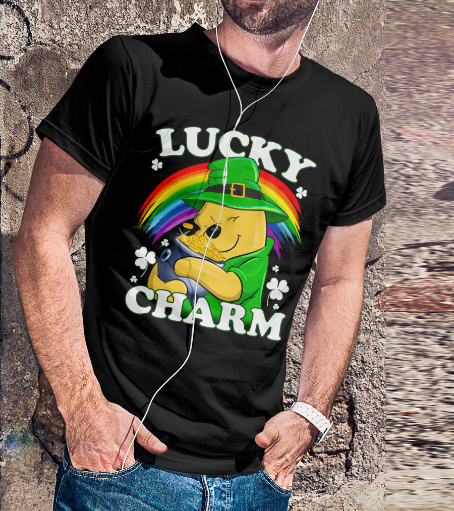 Pooh Lucky Charm Rainbow Leprechaun Clover Gold T-Shirt