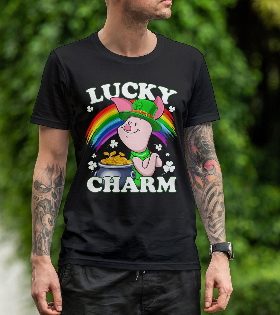 Lucky Charm Piglet Rainbow Gold Coins T-Shirt