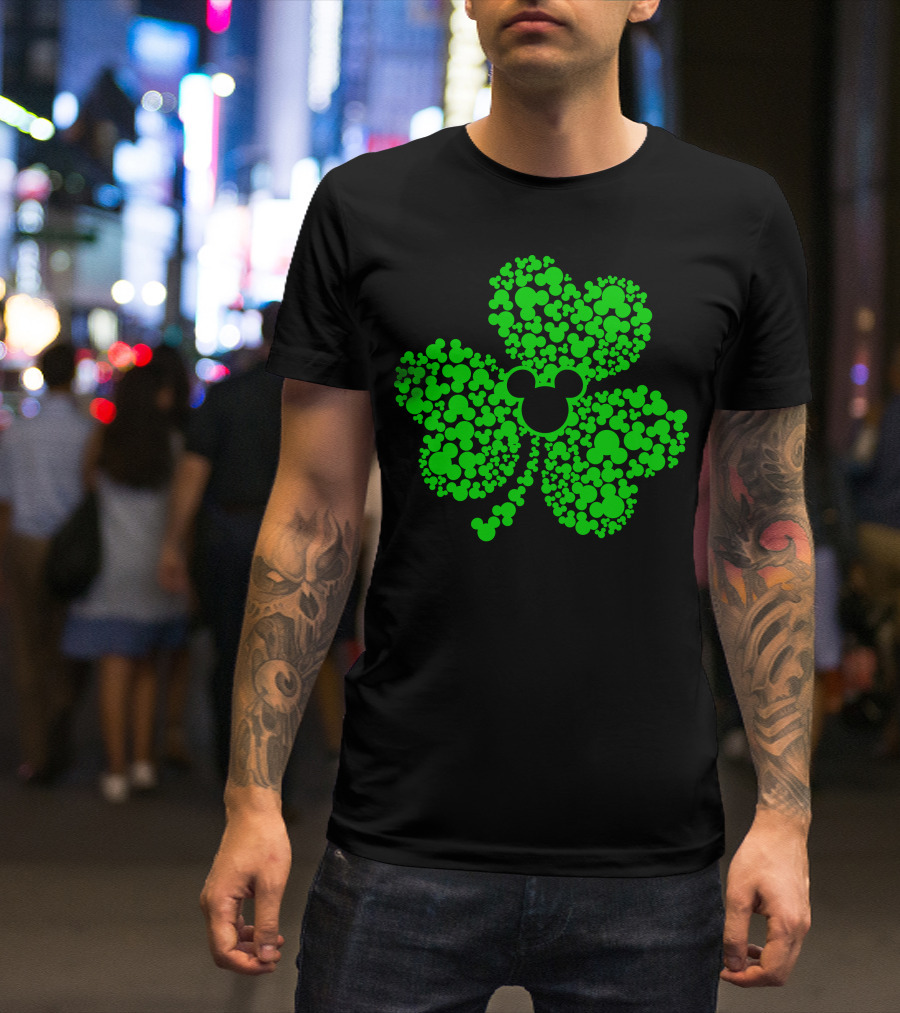 SHAMROCK Mouse Icon Themed St. Patrick's Day Green Flowers T-Shirt