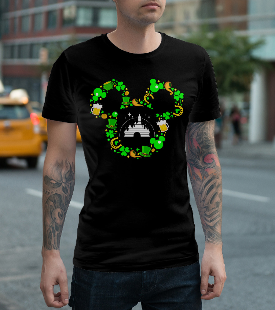 Mickey Mouse St. Patrick's Day Castle Shamrocks and Beer T-Shirt