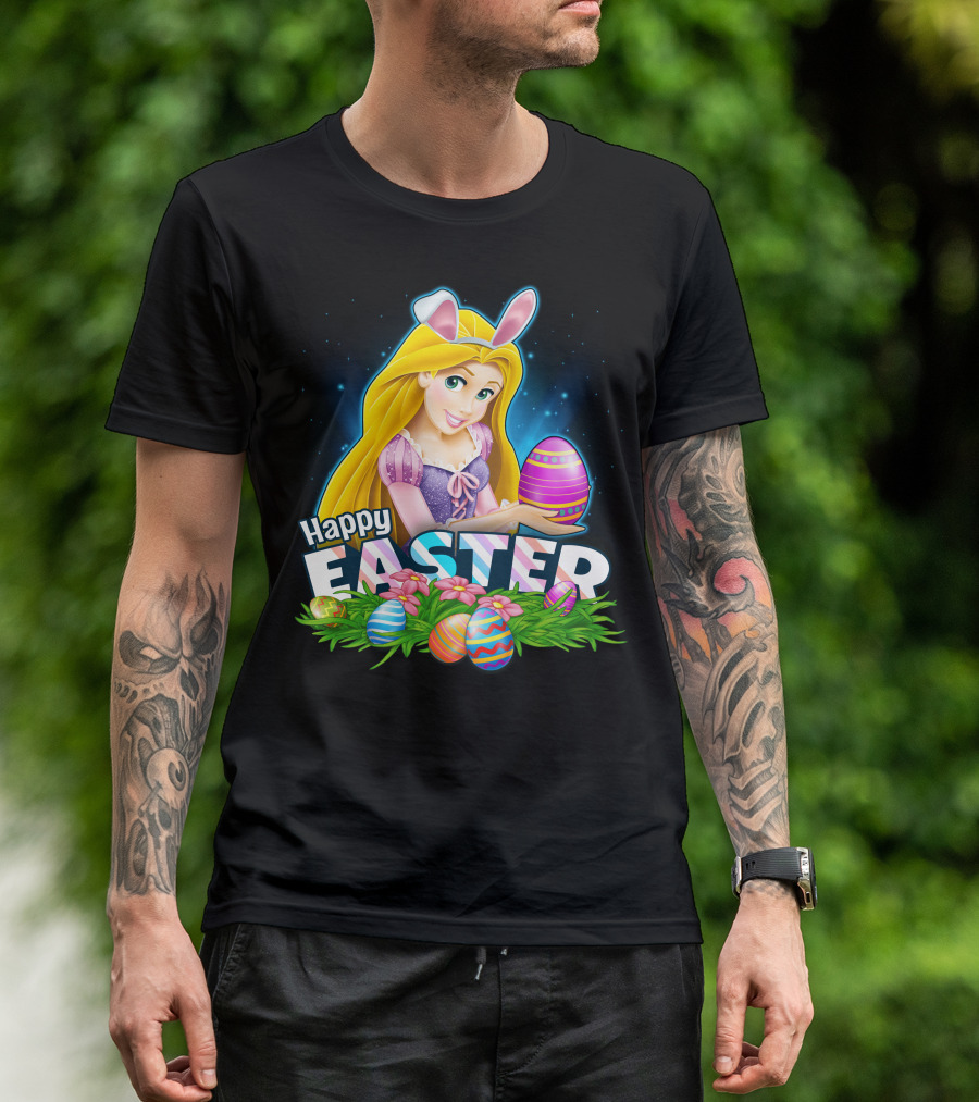 Rapunzel Happy Easter Bunny Ears Holding Colorful Egg Basket T-Shirt