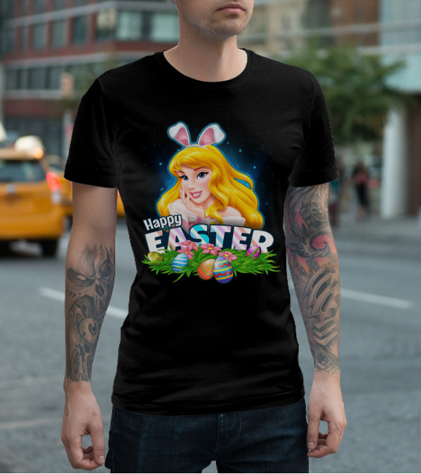 Happy Easter Aurora With Bunny Ears And Colorful Eggs T-Shirt