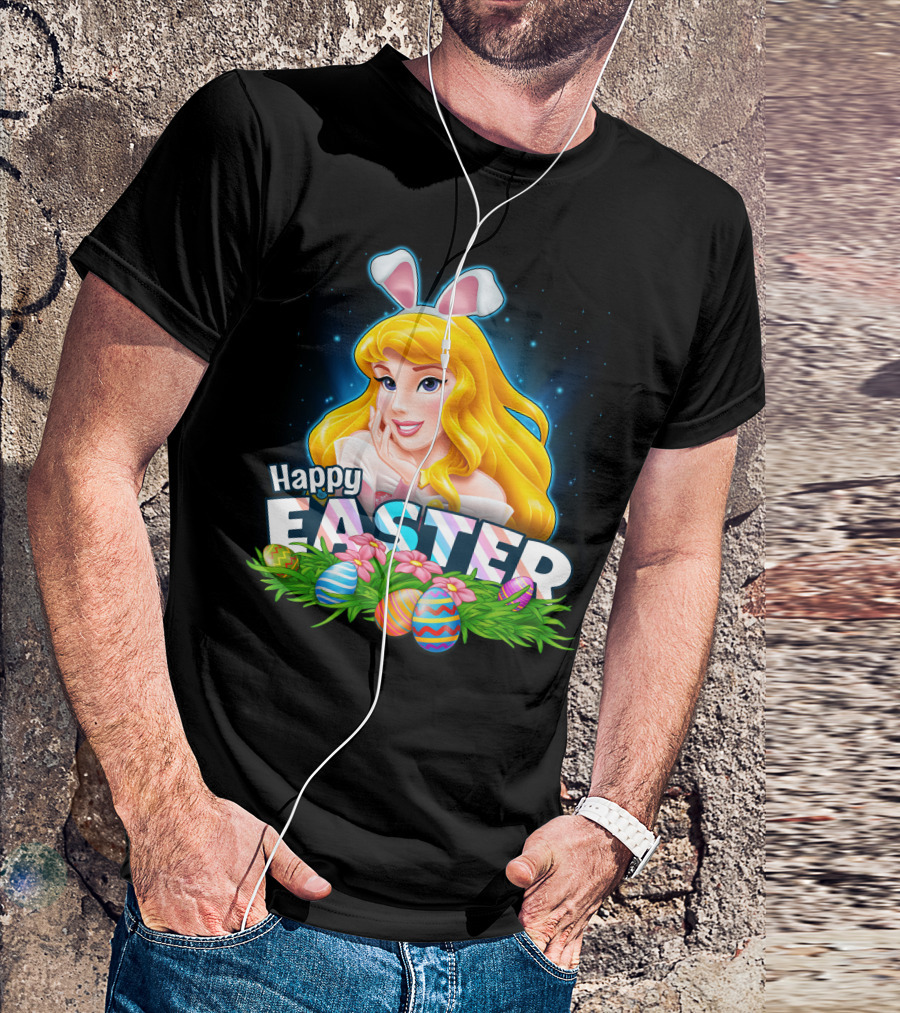 Happy Easter Aurora With Bunny Ears And Colorful Eggs T-Shirt