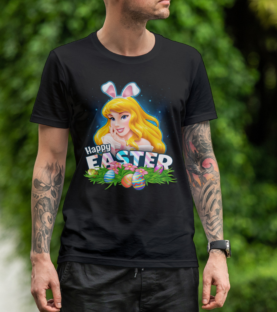 Happy Easter Aurora With Bunny Ears And Colorful Eggs T-Shirt